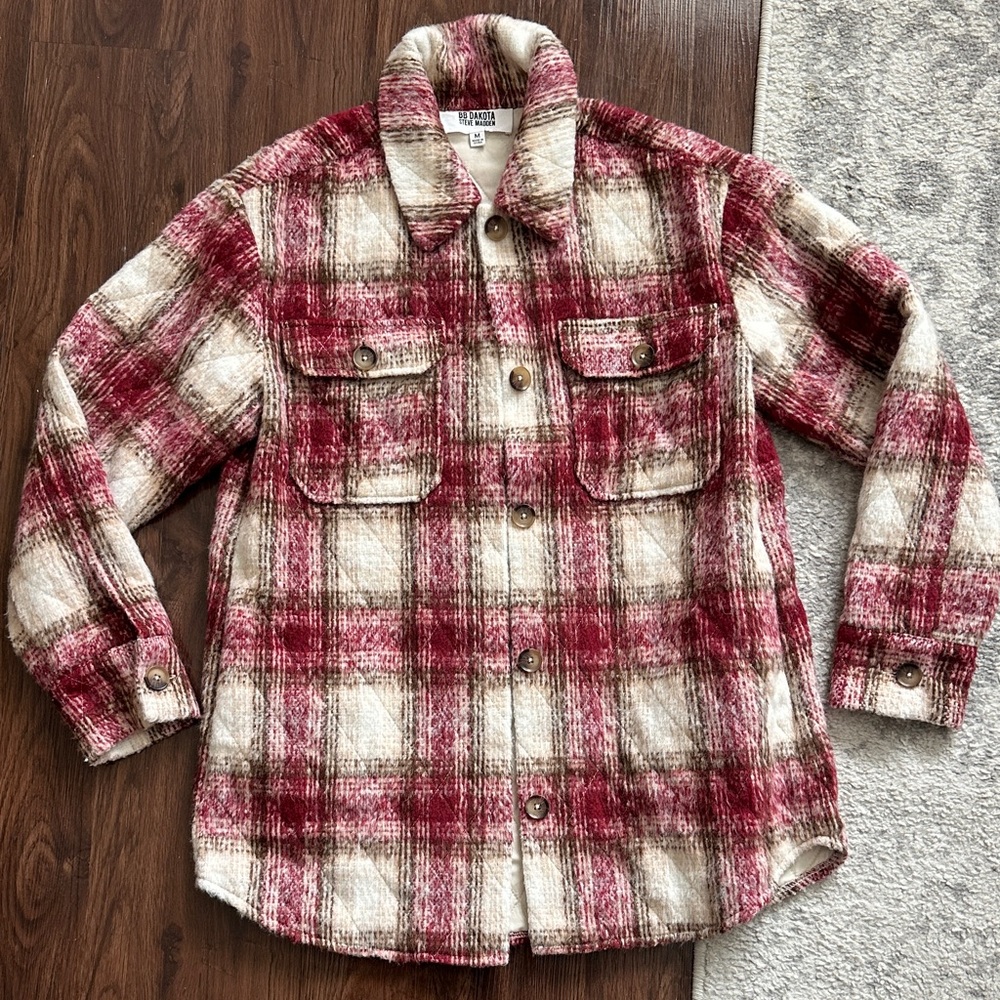 BB Dakota by Steve Madden Maroon and Cream Plaid Jacket